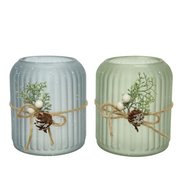 Bougeoir en verre avec jute H 13 x Ø 11 cm