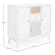 Buffet trois portes et deux tiroirs en bois blanc CLOTILDE 87x36x h80 cm