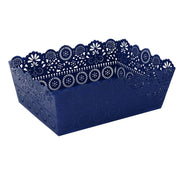 Plateau en métal bleu avec diverses décorations cm26x19h9/9.5