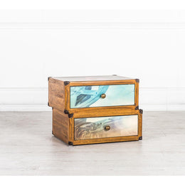 Tiroir 2 tiroirs décorés multicolores en bois de mangue 40x53xh.40 cm