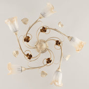 Plafonnier en fer ivoire or rose cinq lumières 70x h15 cm