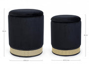 Set 2 pouf conteneur noir tissu milena