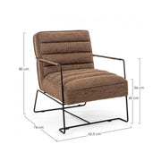 Fauteuil avec accoudoirs et structure en acier et revêtement en simili cuir marron 63x74x80h cm