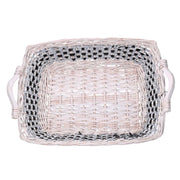 Panier en osier rectangulaire bleu blanc 46/54x36h13 cm