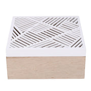 Boîte à thé carrée en bois blanc avec 4 compartiments cm18x18h8