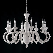 Lustre en bois blanc Shabby huit lumières 93x h65 cm