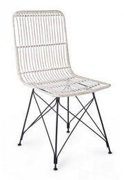 Chaise de style contemporain en acier et kubu Blanc LUCILA 45x55x h85 cm