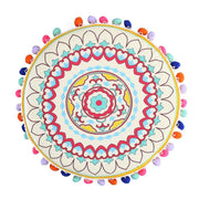 Pouf en velours jaune orangé avec pompon