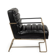 Fauteuil avec structure en acier peint et assise recouverte de simili cuir noir 62,5x74x80-45-56h cm