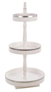 Présentoir bois blanc rond 3 niveaux 50 x 50 x 102 cm