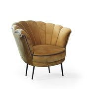 Fauteuil coque Orel en velours moutarde avec bord gris
