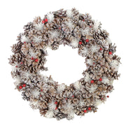 Couronne de neige avec baies naturelles et pommes de pin ø30 cm