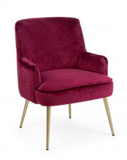 Fauteuil moderne en velours bordeaux Clelia