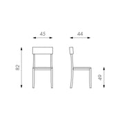 Chaise en bois laqué gris clair avec assise en simili cuir 44x45xh. 82cm