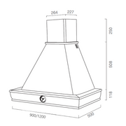Hotte de cuisine rustique blanche FOSCA avec cadre en bois couleur tabac et horloge de 120 cm