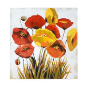 Tableau moderne coquelicots peints et fleurs jaunes cm 80 x 80 x 4