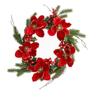 Couronne fleurs baies or rouge rond cmø50x40