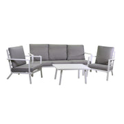 Lounge Boston 3 places aluminium blanc avec coussins 4 pièces