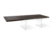 Table extensible en chêne traité thermiquement et pieds en verre 160x240x90 cm