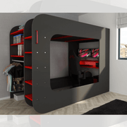 Lit mezzanine 5000 avec gamer station rouge anthracite