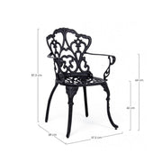Chaise d'aluminium anthracite externe baroque 57,5x 58 x 87,5 h cm