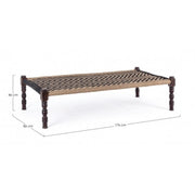 Banc en bois ethnique Black Khat Tamil 176x86x H46 cm