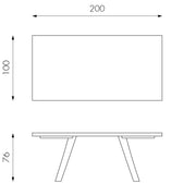 Table en chêne traité thermiquement et pieds noirs 100x200x76h cm