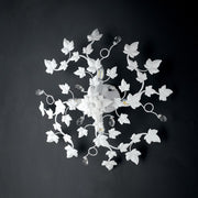 Plafonnier Shabby en fer quatre lumières Blanc avec strass 60 cm lierre