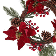 Couronne de fleurs, pommes de pin, rouge et or, rond cmø50x10