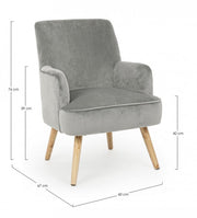 Fauteuil de salon vintage en velours gris ADELINE 60x67x h79 cm
