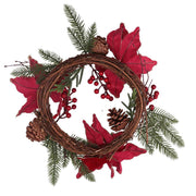 Couronne de fleurs, pommes de pin, rouge et or, rond cmø50x10