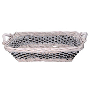 Panier en osier rectangulaire bleu blanc 46/54x36h13 cm