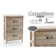 Coffre de tiroirs 3 tiroirs salle de bain cuisine en bois naturel 40 x 29 x 58 h cm