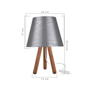 Lampe de table Pino ASZ1453 avec trépied en bois et abat-jour gris
