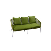 Salon de jardin VISALIA en aluminium blanc et corde verte 4 pièces