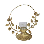 Bougeoir en métal doré rose cm23x10h23