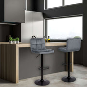 Tabouret réglable Mosva gris avec pieds noirs mats Assise en velours, réglable