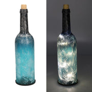 Bouteille en verre bleu paon avec led ronde cmø8h29
