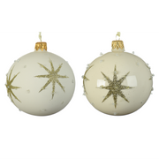 Assortiment de boules de Noël blanc crème avec étoile en relief Ø 8 cm