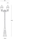Lampadaire en aluminium moulé sous pression avec diffuseurs en verre transparent, hauteur max 210mm, alimentation 230V ~ 50Hz, IP43 noir