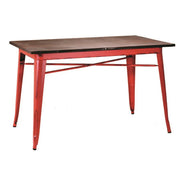 Table en fer Bristol avec plateau en bois rouge