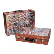 Valise en bois 1-2 avec mosaïque de bordure marron cm34x9,3h24