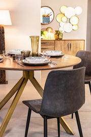 Table en bois de style vintage pour 6 personnes Ø120a - 76h