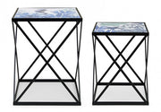 Set de tables basses en acier noir avec motif marin REEF K04 2 pièces