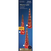 Mini sapins en verre H35 cm rouge avec 15 LED assorties