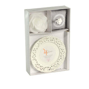 Bougie a/soucoupe rose jupiter hellebore&fleurs cm26x17h4,5 - 8 heures