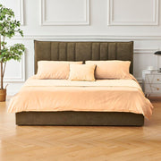 Lit Double Saturne en Tissu Marron avec Tête de Lit à Coutures Verticales 160x190 cm