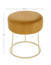 CLARISSA Pouf velours ocre jaune diamètre 35x h40 cm