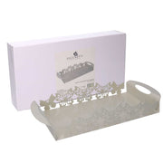 Plateau rectangulaire en métal papillon crème cm41x20h6,5