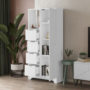 Meuble polyvalent Yada midi blanc avec 1 porte, 4 tiroirs H 164.5 x L 77 x P 29.6 cm